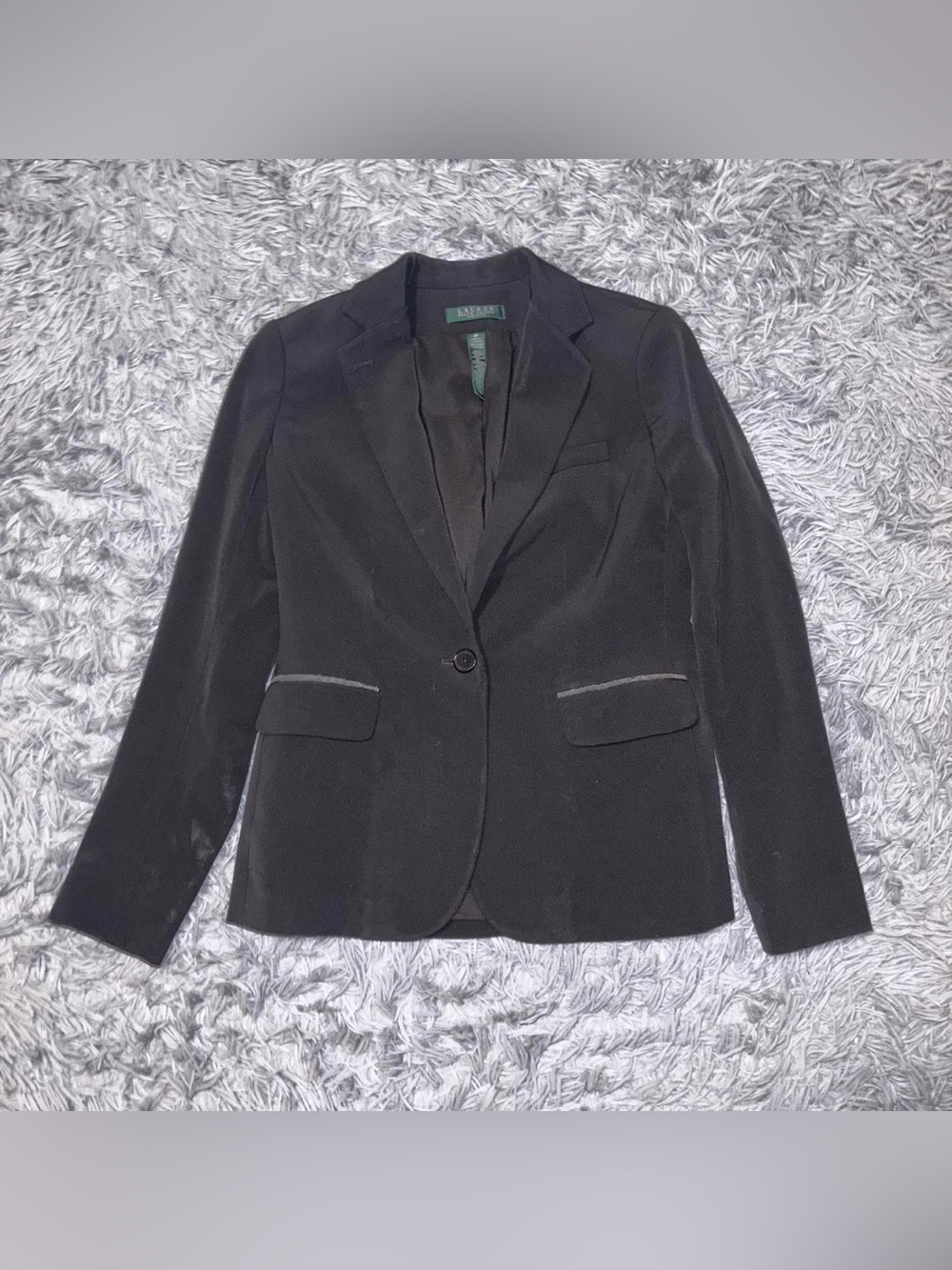 VTG Lauren Ralph Lauren Women’s Black Tailored Fit Wool 1-Button Blazer Petite 4